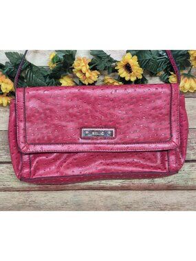 RELIC Fossil Hot Pink Ostrich Faux Vegan Leather Shoulder Bag Clutch MINT